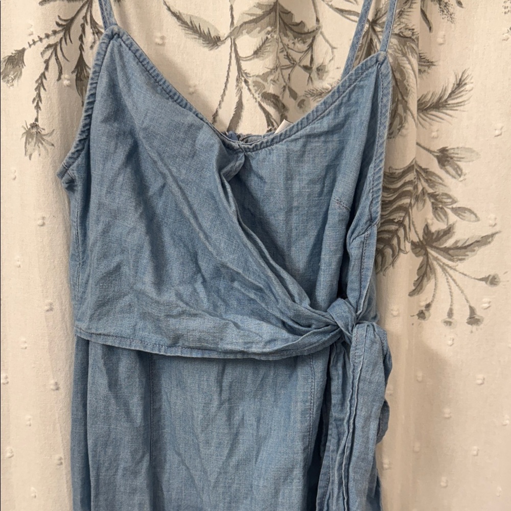 Topshop Denim Blue Midi Dress with Bow Detail - Picture 3 of 5